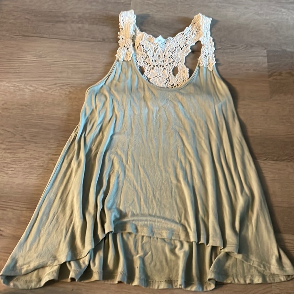 Flowy sage color top with lace back